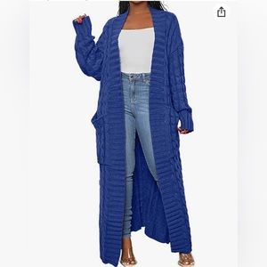 Oversized Cable Knit Sweater long Duster open front with pockets